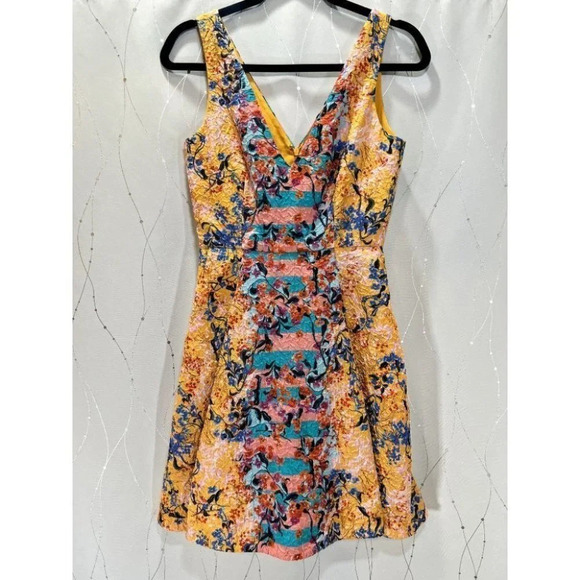 SALONI Yellow Orange Floral Jess A-Line Cocktail Dress $525 - Picture 7 of 10